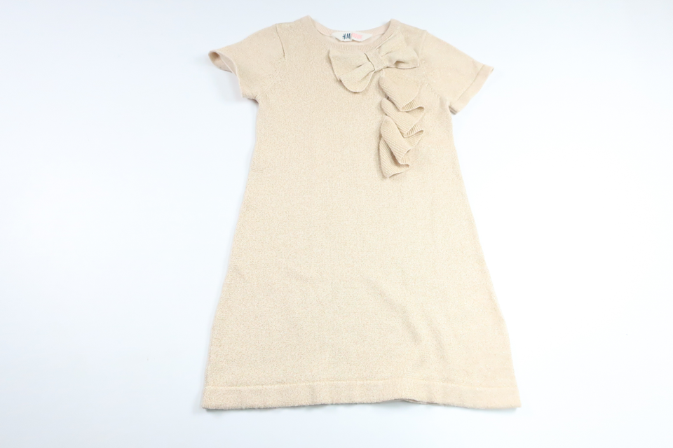 Glittrigt klänning med rosett från H&M - Storlek 98/104 - Beige