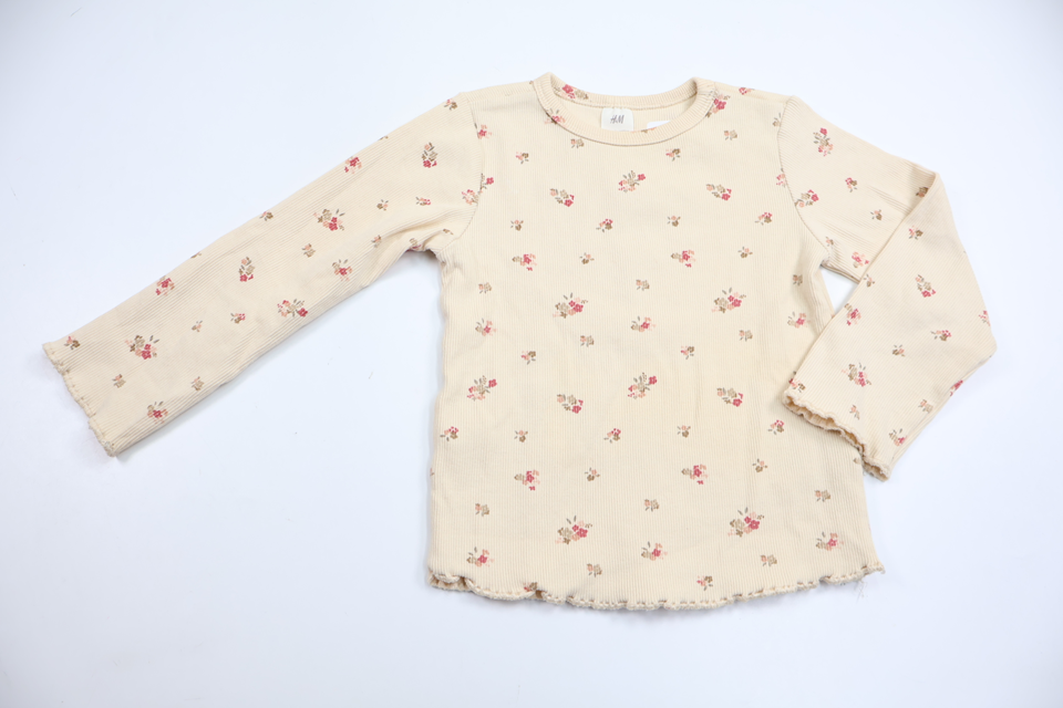 Ribbad blommig tröja från H&M - Storlek 86 - Benvit
