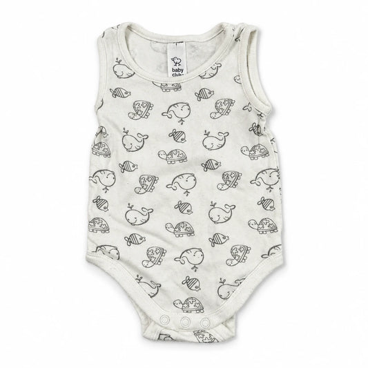 Djurmönstrad body från Baby Club by C&A - Storlek 68 - Benvit