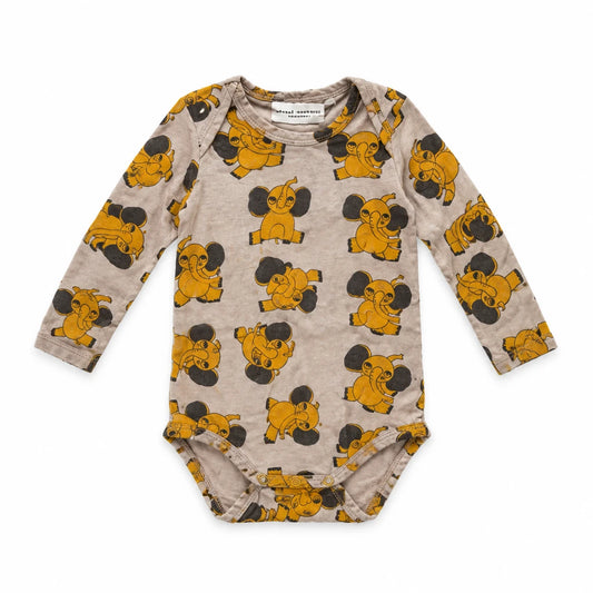 Bodysuit med elefanttryck från Mini Rodini - Storlek 68/74 - Beige