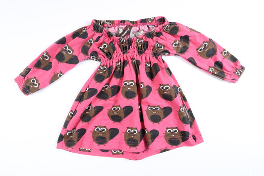 Rosa långärmad klänning med ekorrar från Maxomorra i storlek 50/56