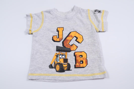 Grå kortärmad tröja med tryck från JCB i storlek upp till 3 mån