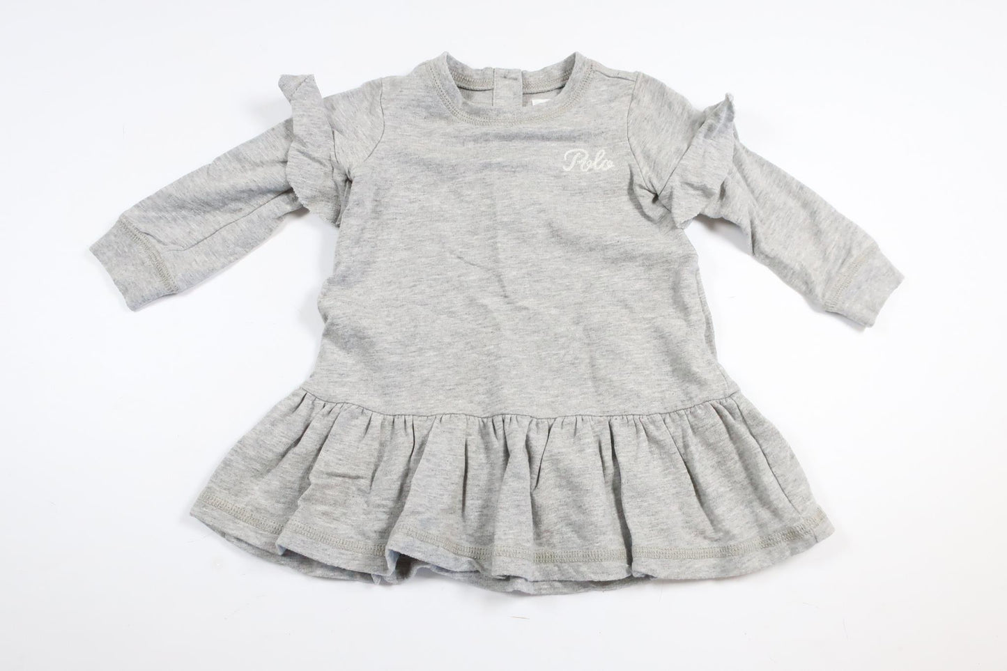 Grå långärmad klänning från Ralph Lauren i storlek 6M