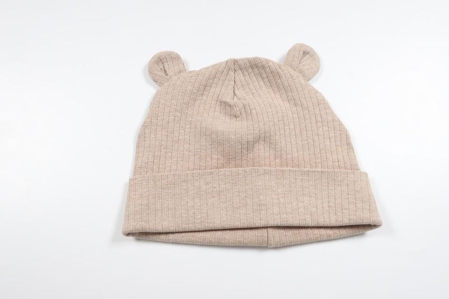 Ribbad mössa med öron från Okänt - Storlek 62 - Beige