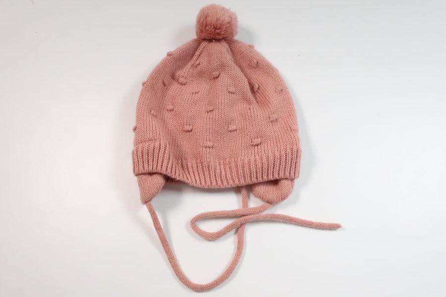 Stickad mössa med tofs från H&M - Storlek 86/92 - Rosa