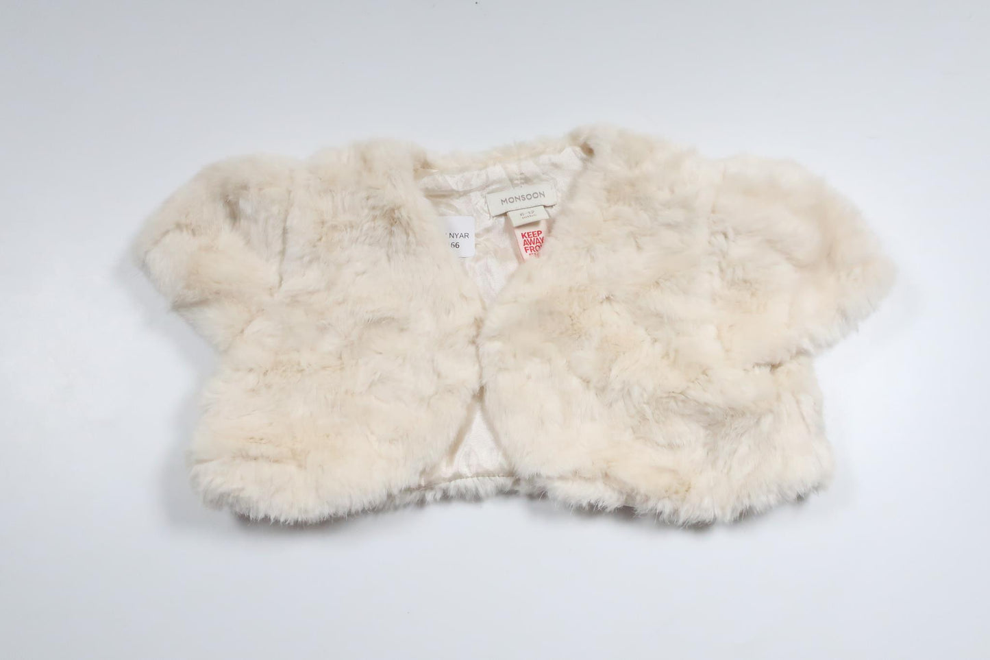Bolero i fuskpäls från Monsoon - Storlek 74/80 - Benvit