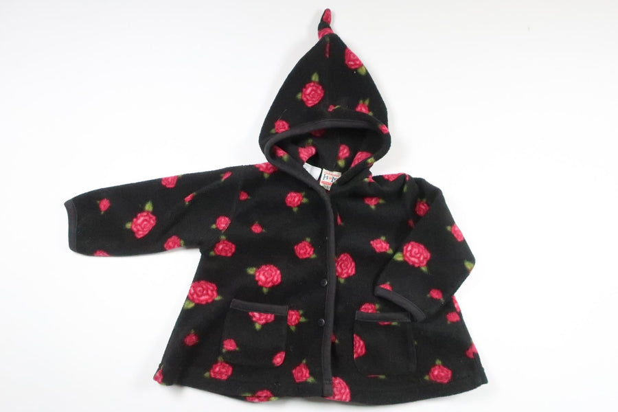 Blommig munkjacka Vintage i fleece från H&M - Storlek 92 - Svart