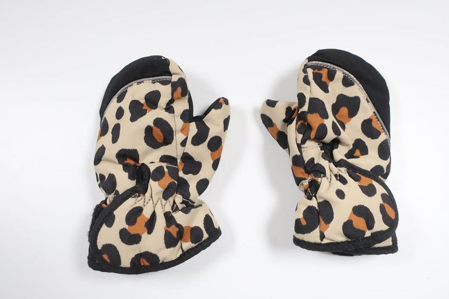 Leopardmönstrade fleecefodrade vantar från H&M - Storlek 74/80 - Benvit