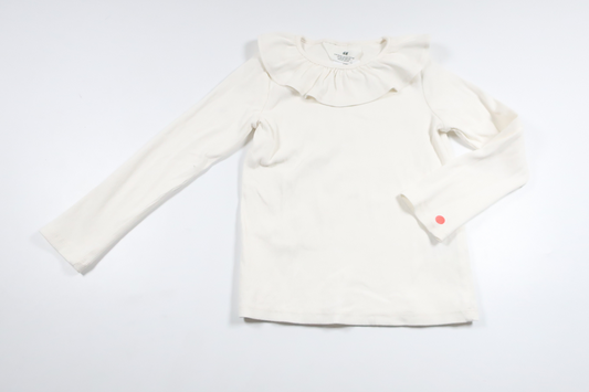Ribbad tröja med krage från H&M - Storlek 110/116 - Vit