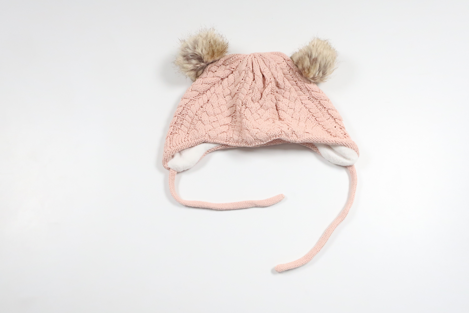 Fleecefodrad mössa med tofs från Newbie - Storlek 40/42 - Rosa