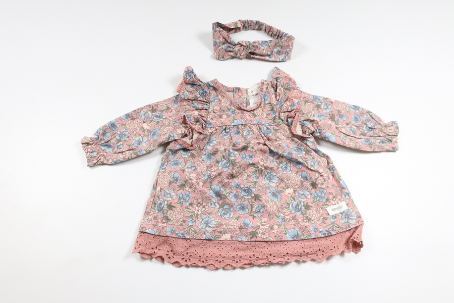 Blommig klänning med matchande hårband från Newbie - Storlek 62 - Rosa