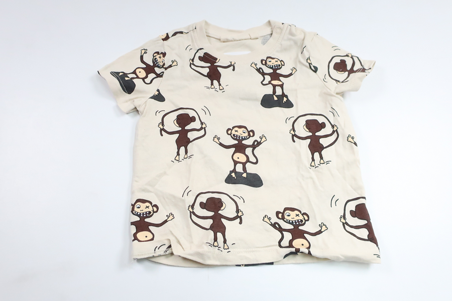 T-shirt med apor från Wai Wai - Storlek 74 - Benvit