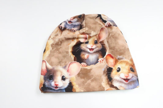 Mössa med möss från Hemsytt - Storlek 62/68 - Brun