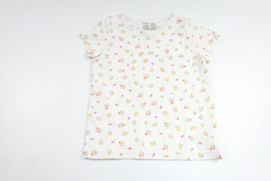 Blommig t-shirt från Lindex - Storlek 104 - Vit