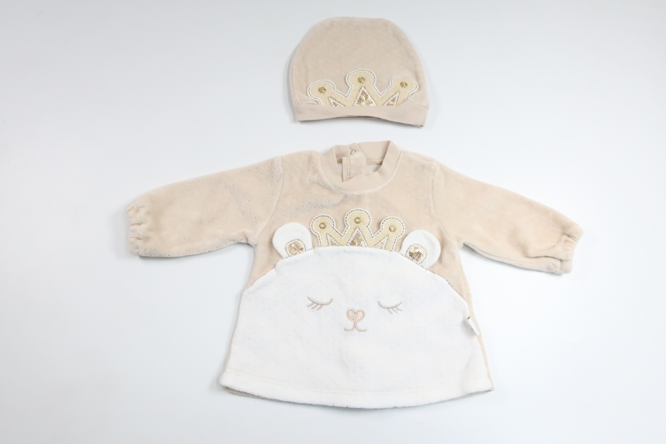 Tunika med matchande mössa i fleece från Okänt - Storlek 50/56 - Beige