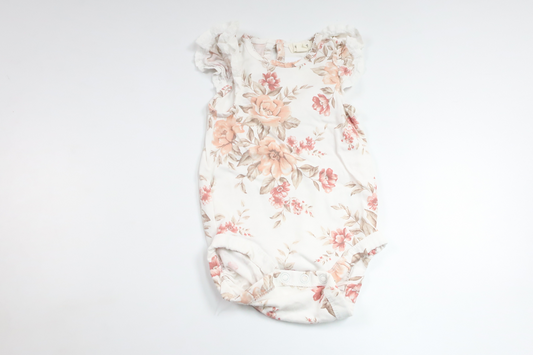 Blommig linnebody från Newbie - Storlek 62 - Vit