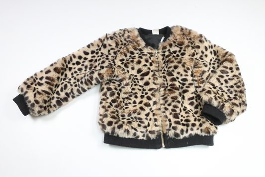 Leopardmönstrad jacka i fuskpäls från Lindex - Storlek 110/116 - Beige