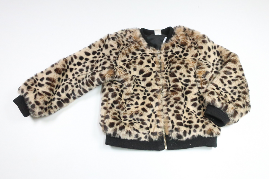 Leopardmönstrad jacka i fuskpäls från Lindex - Storlek 110/116 - Beige