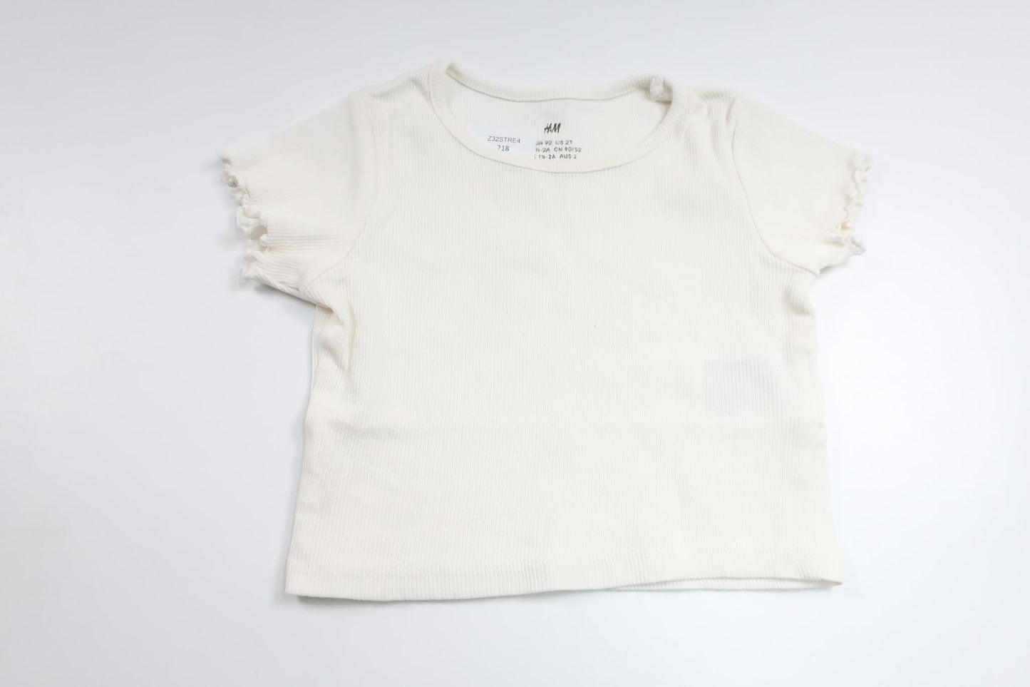 Ribbad t-shirt från H&M - Storlek 92 - Vit
