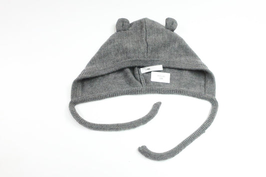 Stickad mössa med öron i 100% ull från H&M - Storlek 86/92 - Grå