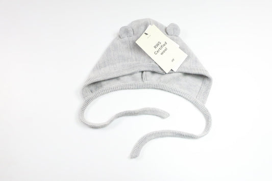 Stickad mössa med öron i 100% ull från H&M - Storlek 74/80 - Grå