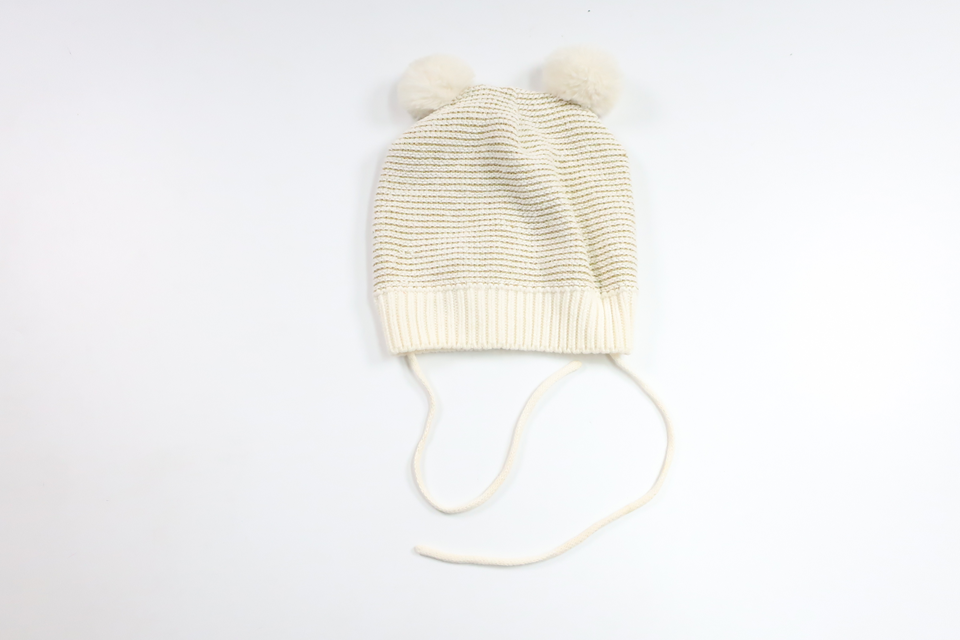 Fleecefodrad stickad mössa från Polarn o. Pyret - Storlek 48/50 - Benvit