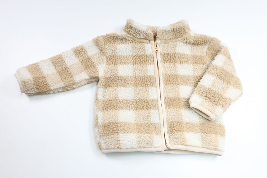 Rutig teddyjacka från Dunnes Stores - Storlek 62/68 - Beige