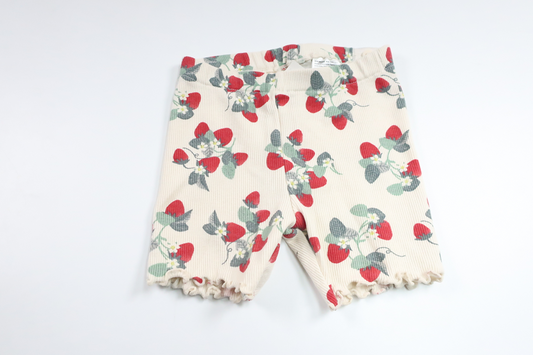 Ribbade shorts med jordgubbar från H&M - Storlek 80 - Benvit