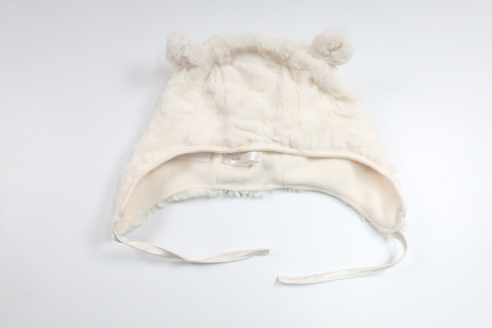 Mössa i fleece med öron från H&M - Storlek 80 - Benvit