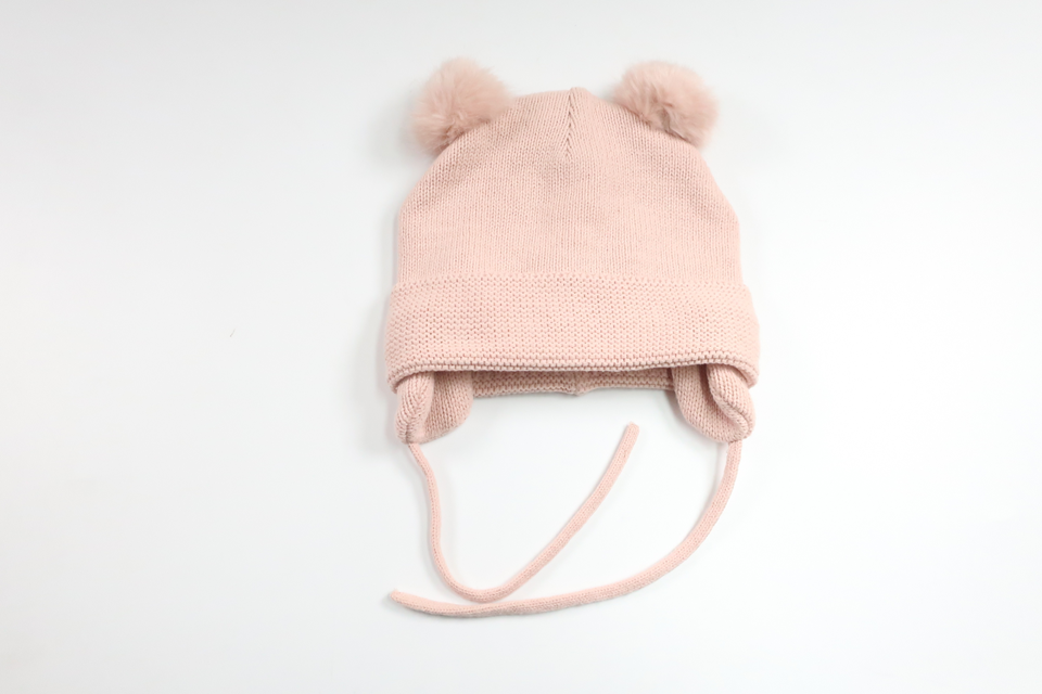 Fleecefodrad mössa med tofs från H&M - Storlek 74/80 - Rosa