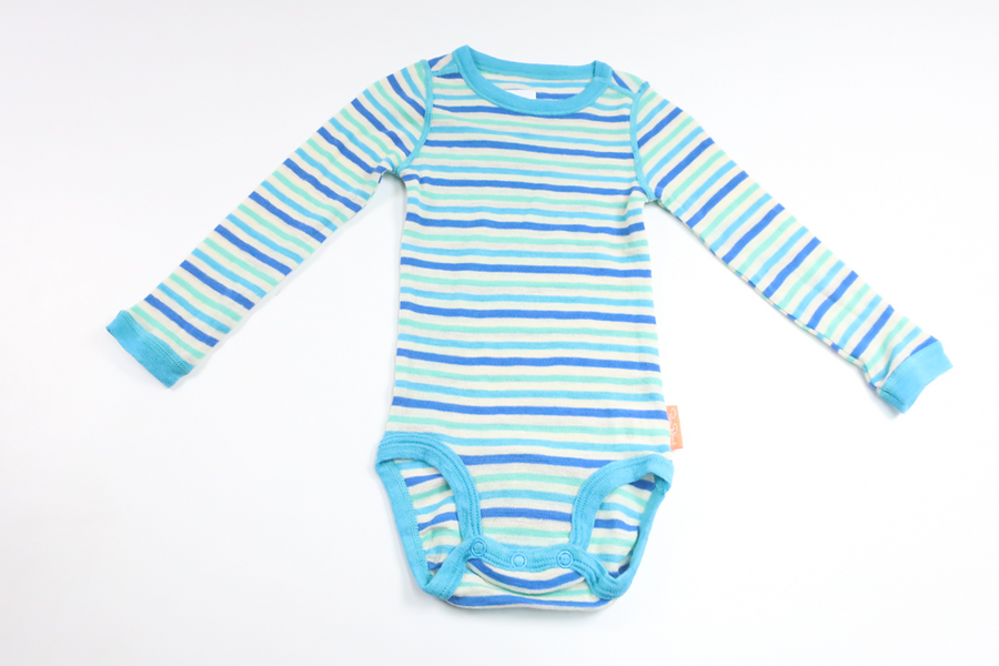 Randig underställsbody i 100% merinoull från Pierre Robert - Storlek 74/80 - Blå