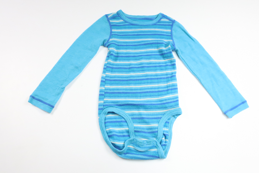 Randig underställsbody i 100% merinoull från Pierre Robert - Storlek 80/86 - Blå