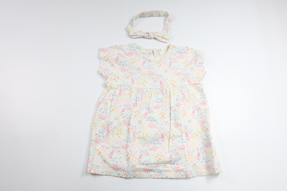 Blommig klänning med matchande hårband från H&M - Storlek 80 - Vit