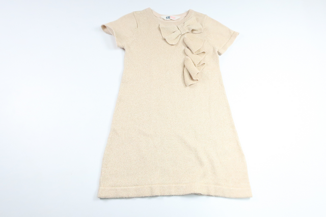 Glittrigt klänning med rosett från H&M - Storlek 98/104 - Beige