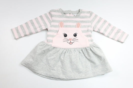 Randig klänning med kanin från My Wear Baby - Storlek 68 - Grå
