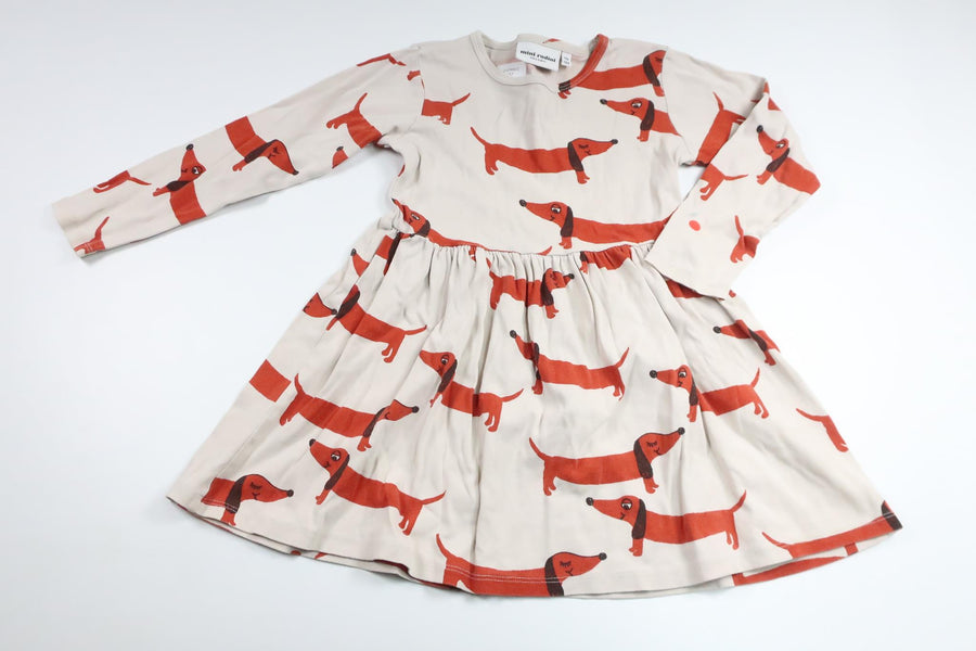 Klänning med hundar från Mini Rodini - Storlek 116/122 - Benvit