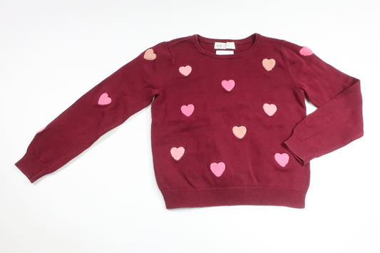 Stickad tröja med hjärtan från H&M - Storlek 110/116 - Vinröd