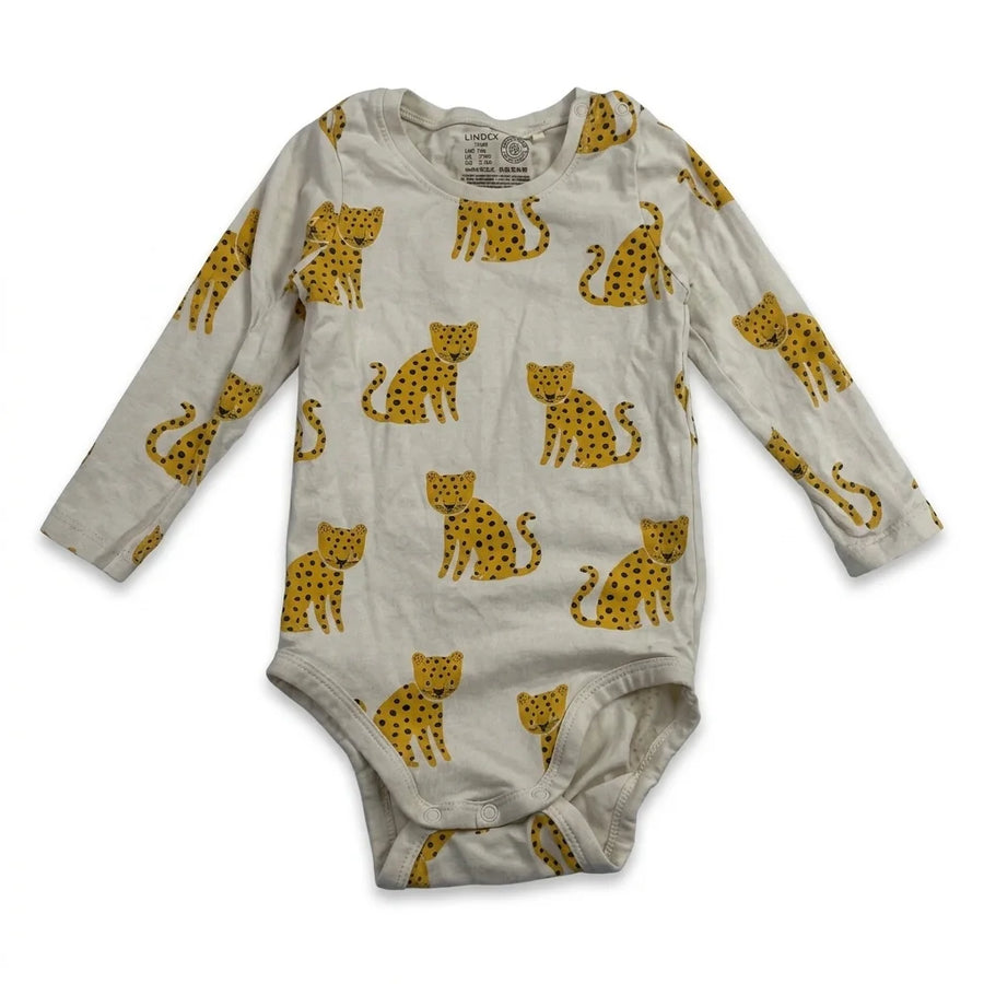 Djurmönstrad body från Lindex - Storlek 74 - Beige