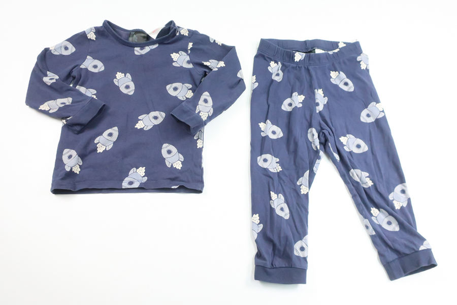 Tvådelad pyjamas med raketer från H&M - Storlek 86 - Marinblå