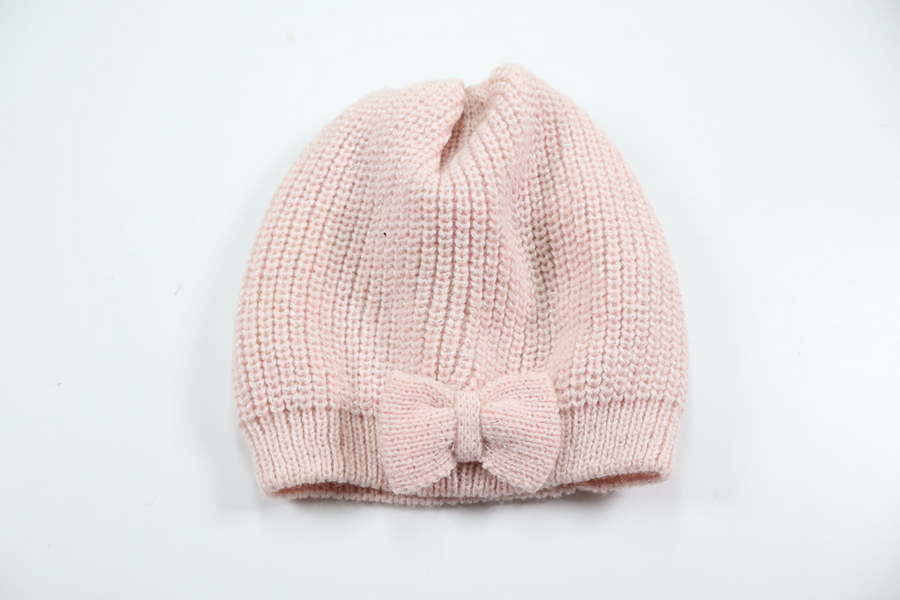 Stickad mössa med rosett från H&M - Storlek 92/104 - Rosa