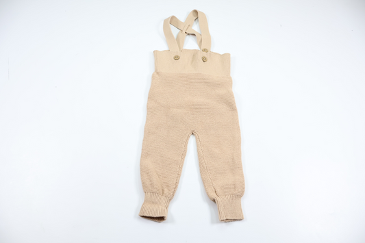 Stickade hängselbyxor från Newbie - Storlek 74 - Beige