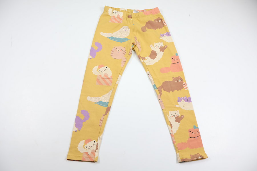 Byxor med katter från Lindex - Storlek 122 - Gul