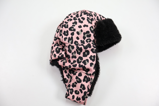 Fleecefodrad leopardmönstrad mössa från D6 Soul - Storlek 74/80 - Rosa