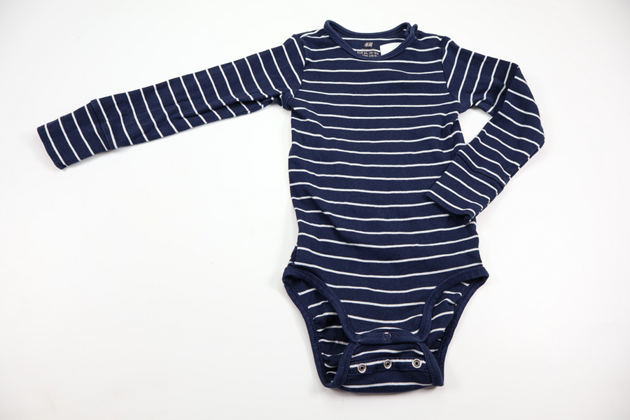 Randig ribbad body från H&M - Storlek 86 - Marinblå