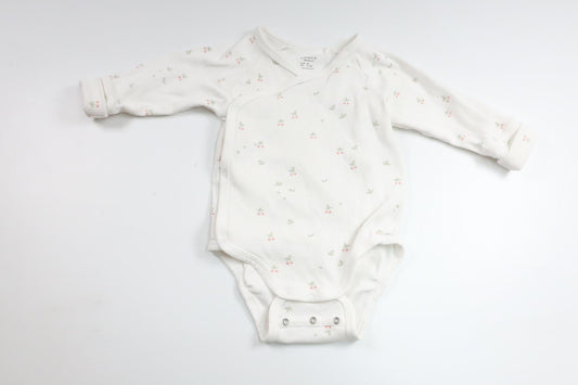 Blommig ribbad omlottbody från Lindex - Storlek 62 - Vit