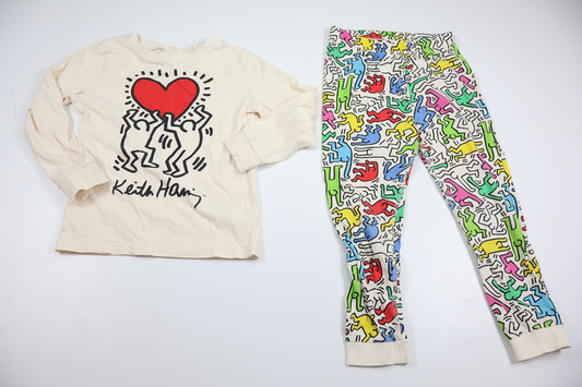 Tvådelad pyjamas från H&M - Storlek 110/116 - Benvit