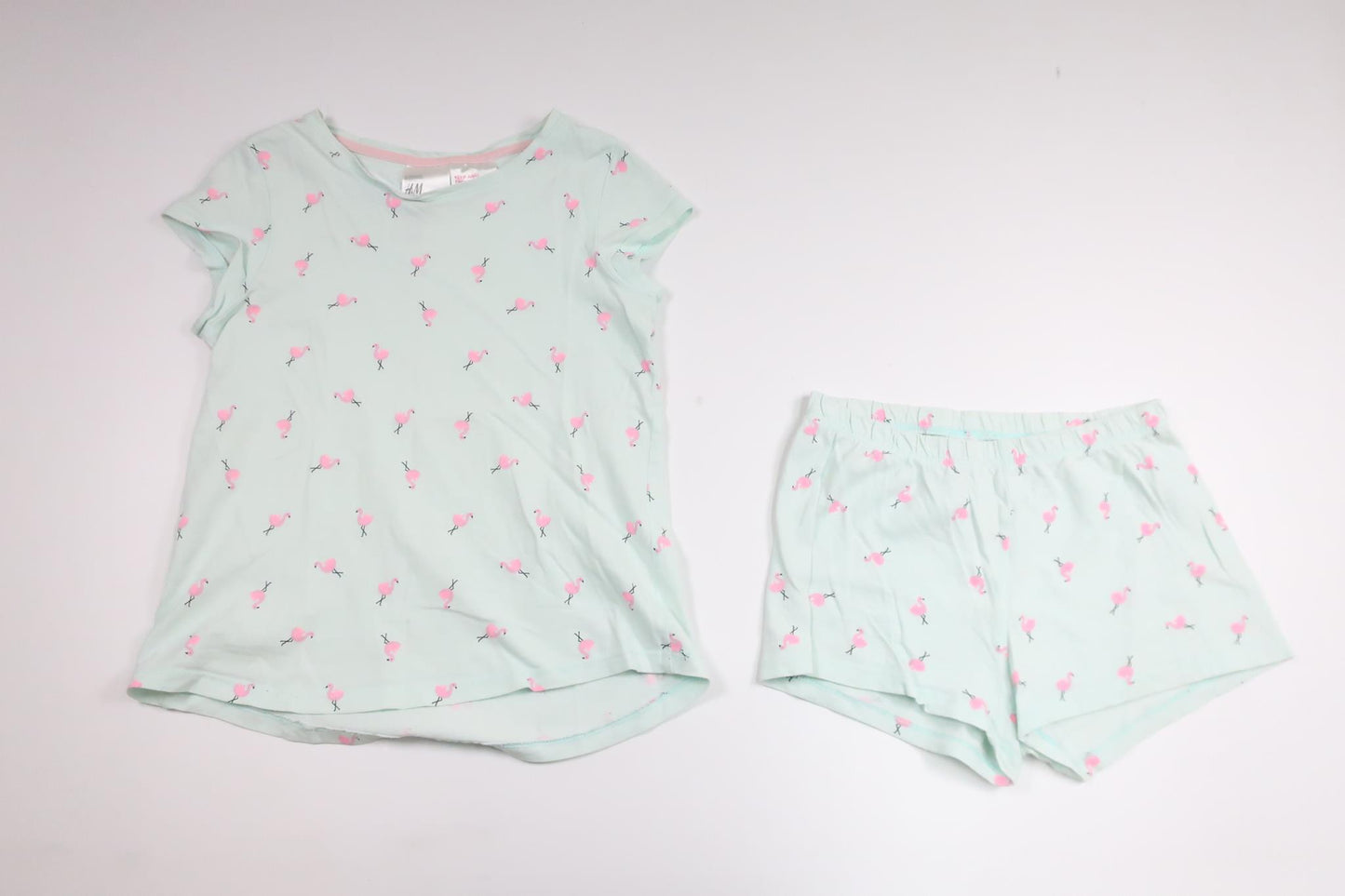 Tvådelad pyjamas med flamingo från H&M - Storlek 122/128 - Blå