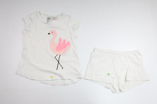 Tvådelad pyjamas med flamingo från H&M - Storlek 122/128 - Vit