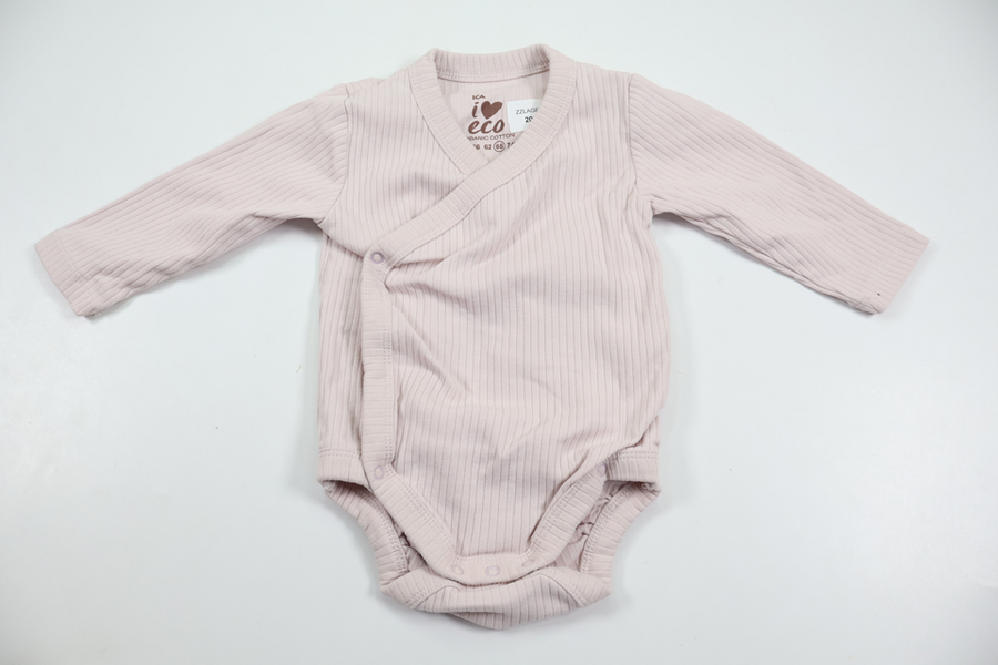 Ribbad omlottbody från ICA I Love Eco - Storlek 68 - Rosa