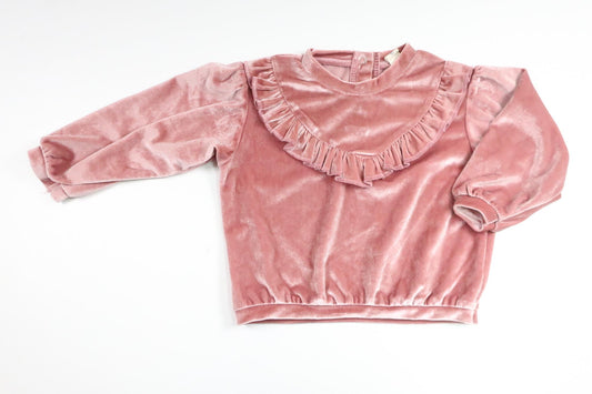 Tröja med volang i velour från Uniq Baby - Storlek 80 - Rosa